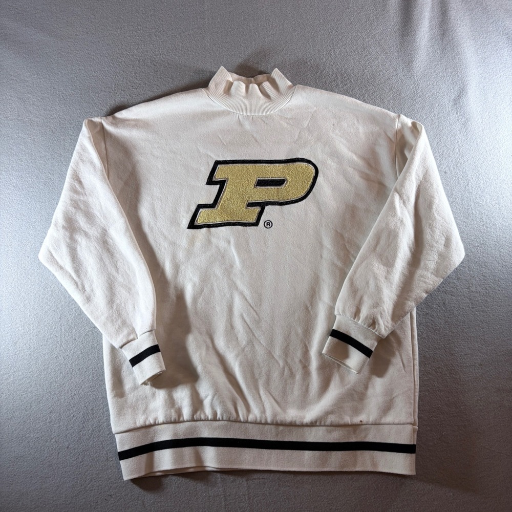 Vintage Purdue University Boilermakers Mock Neck Sweatshirt White Gold P Logo